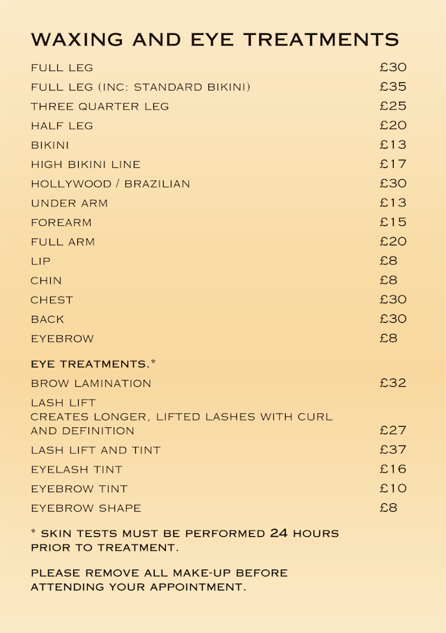 Waxing Price List