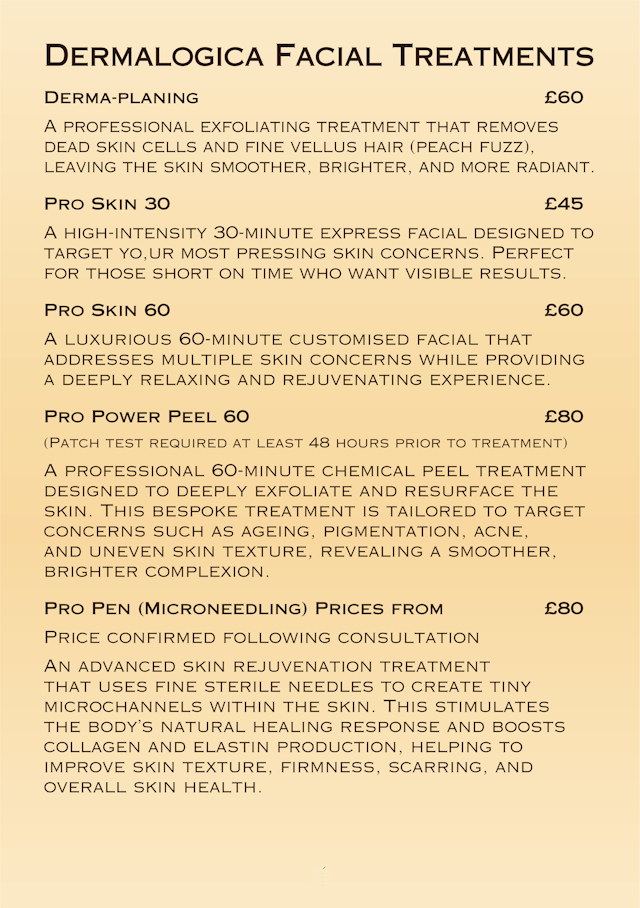 Facials Price List