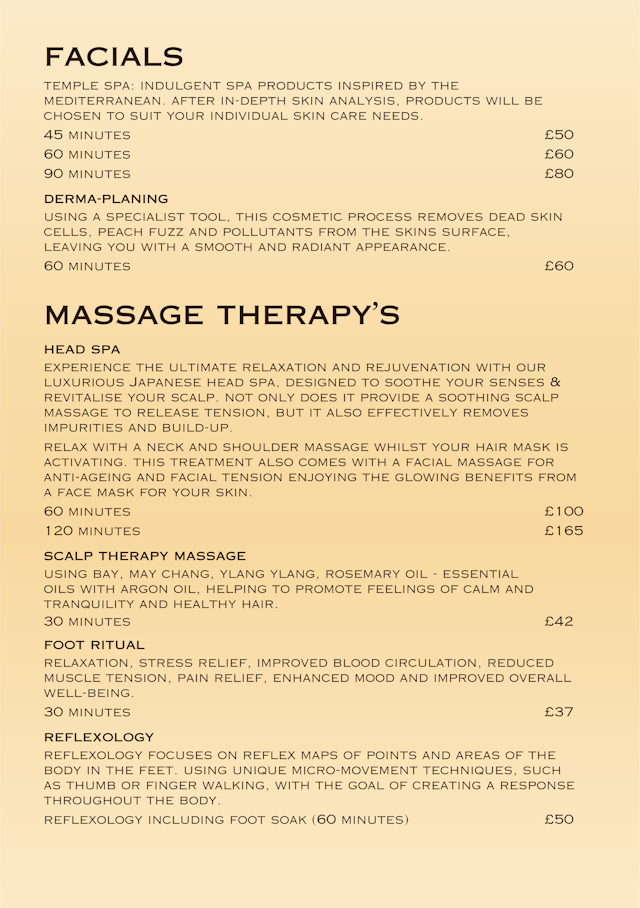 Facials Price List