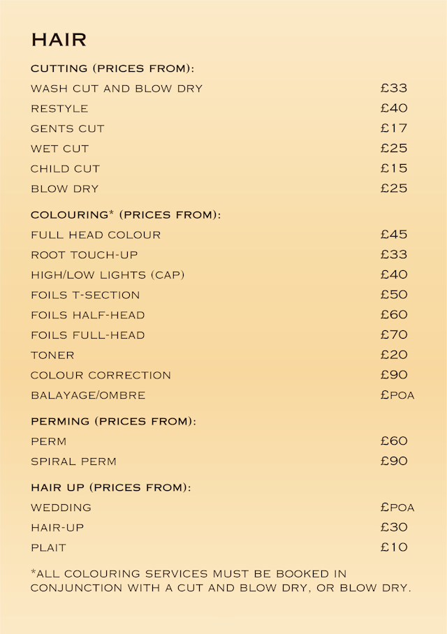 Hair Price List