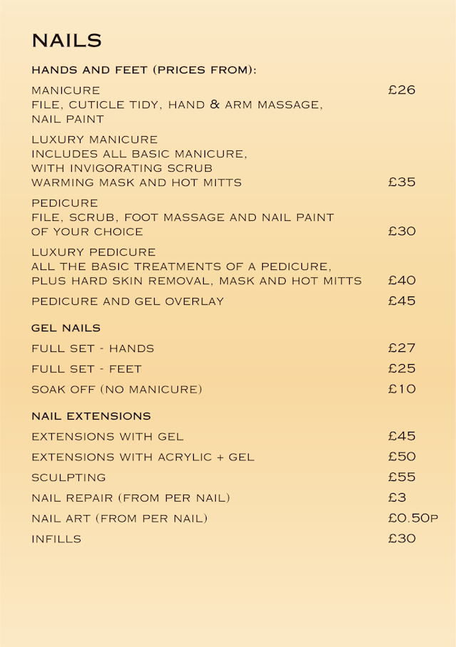 Nails Price List