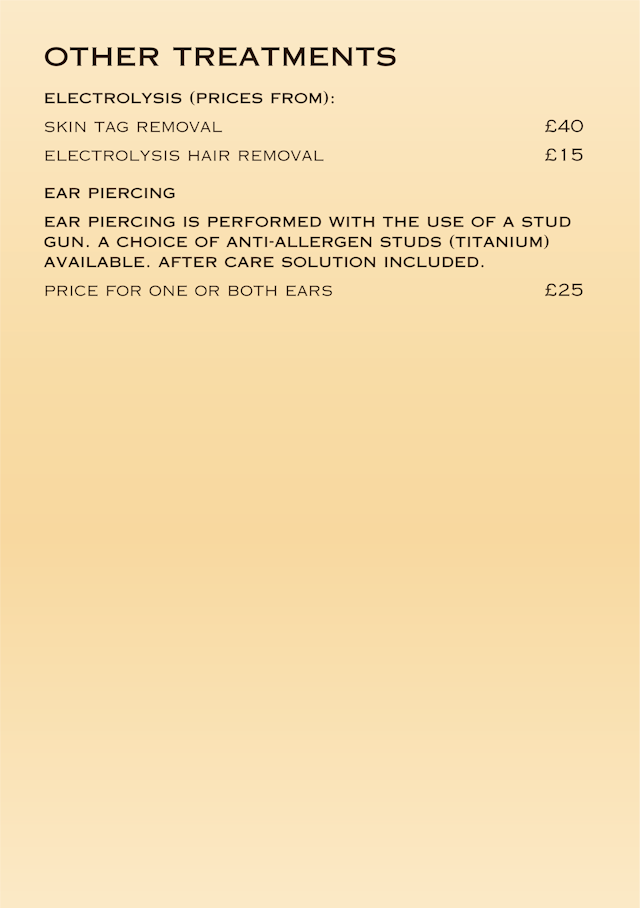 Electrolysis Price List